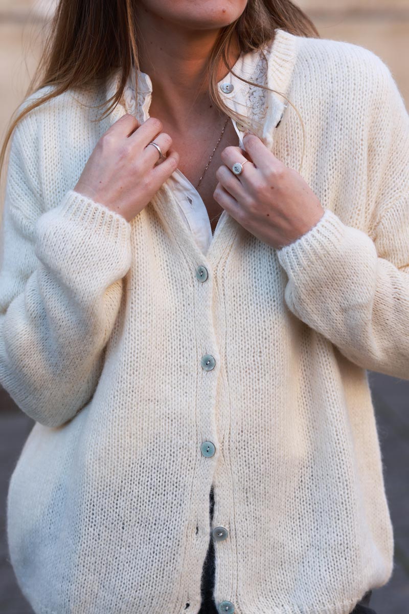 Cream Mohair Blend Cardigan