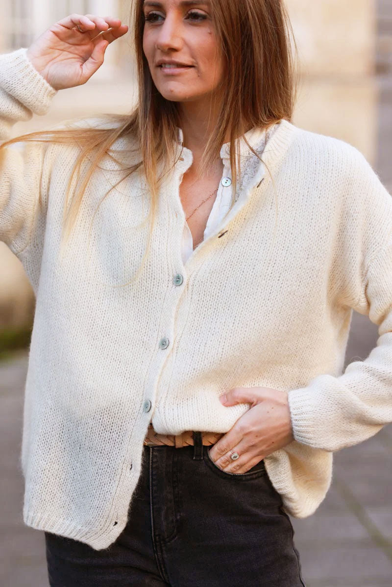 Cream Mohair Blend Cardigan