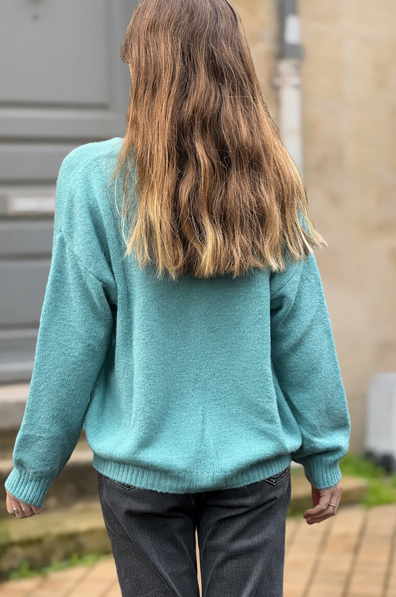 Teal Pink Alpaca Knit Cardigan