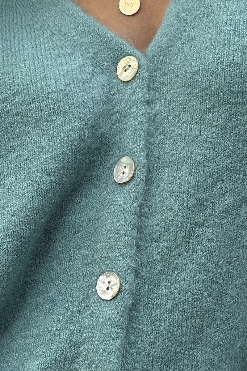 Teal Pink Alpaca Knit Cardigan