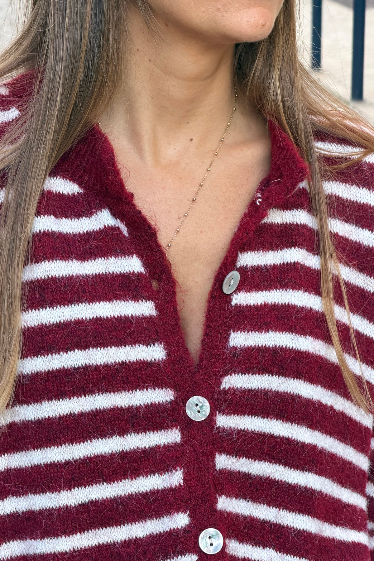 Burgundy Merlot Stripe Knit Cardigan