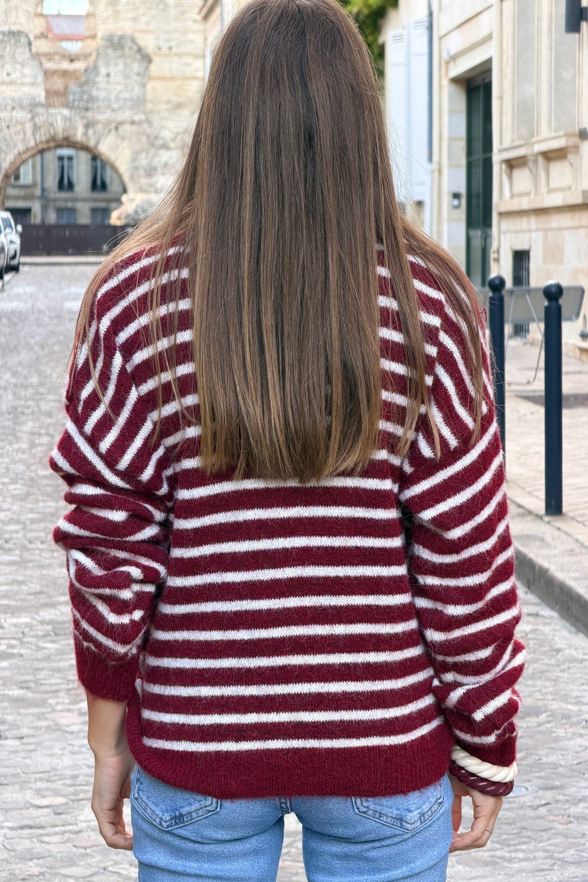 Burgundy Merlot Stripe Knit Cardigan