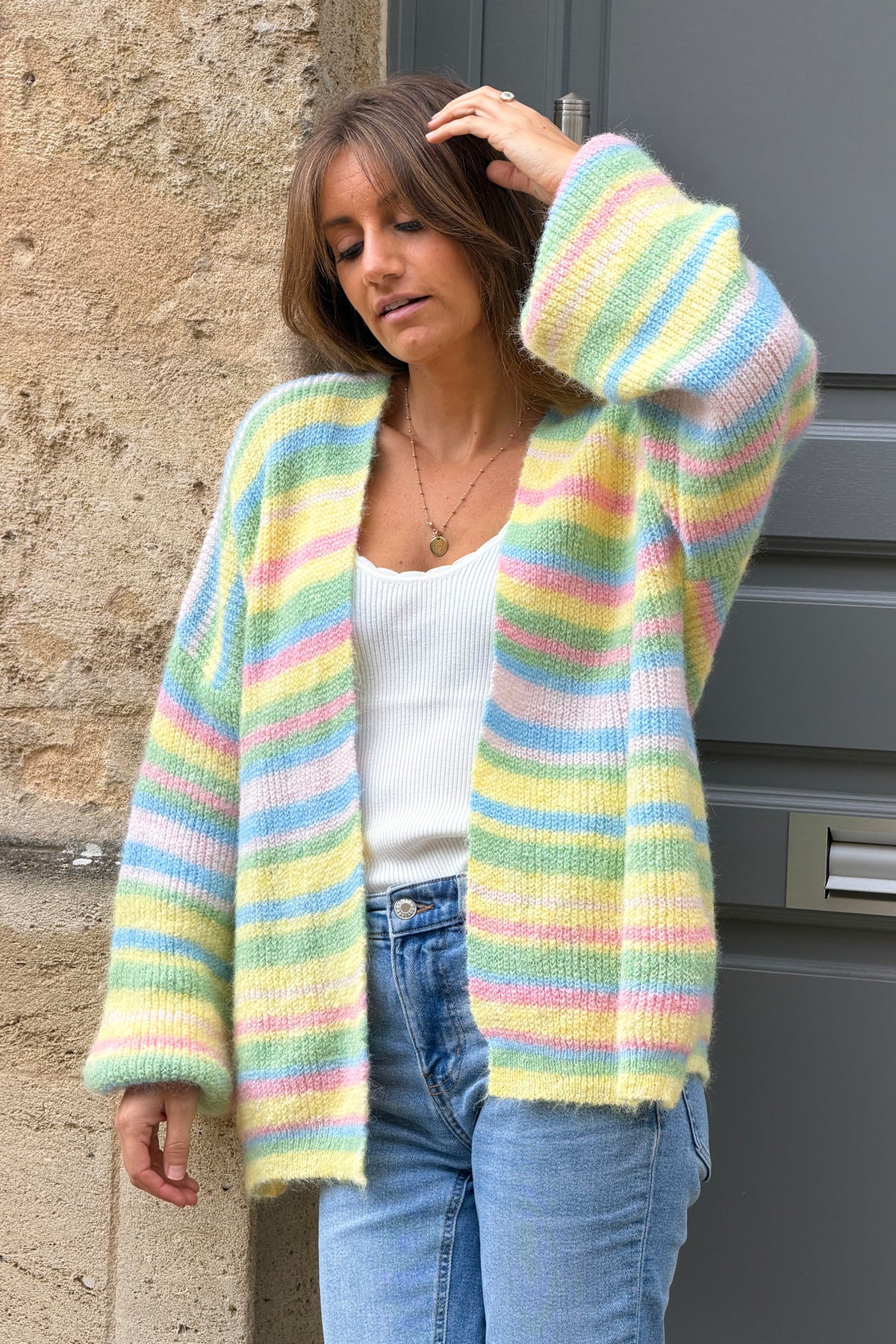 Blue Neon Stripe Knit Cardigan