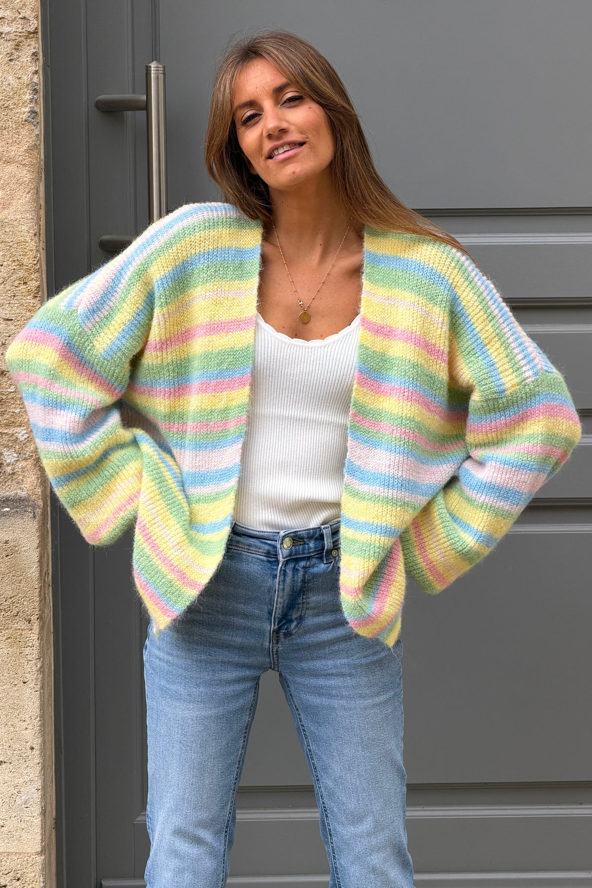 Blue Neon Stripe Knit Cardigan