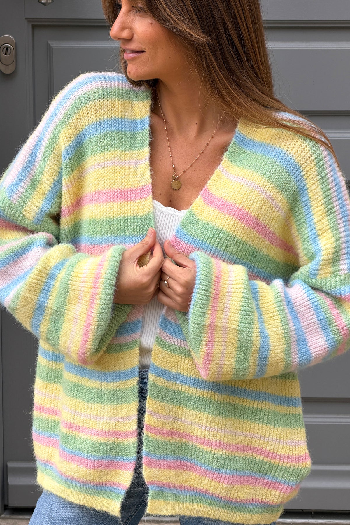 Blue Neon Stripe Knit Cardigan