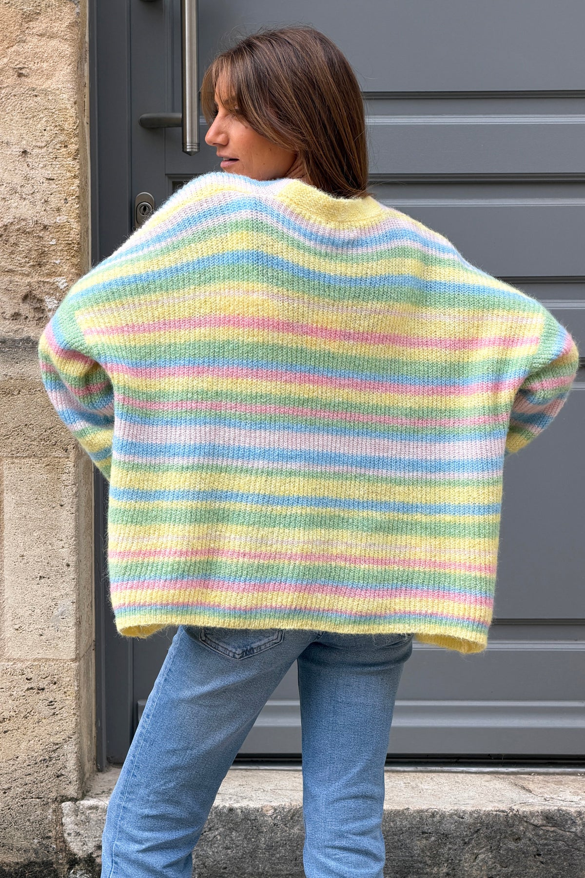 Blue Neon Stripe Knit Cardigan