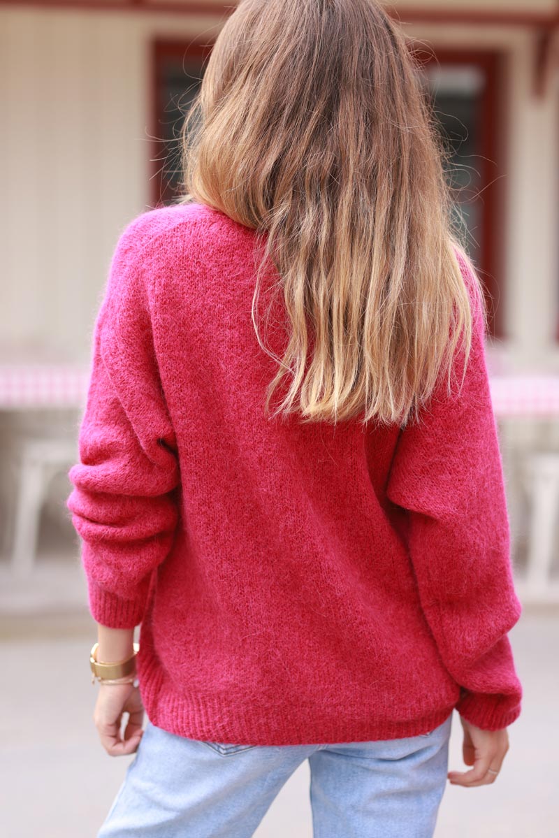 Raspberry Soft Knit Alpaca Wool Blend Cardigan