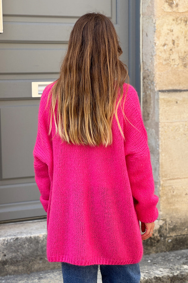 Gilet fuchsia col enveloppant avec poches