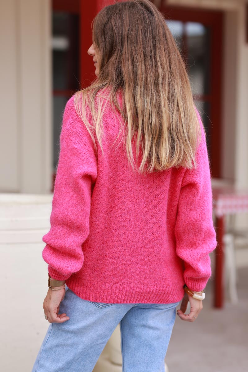 Fuchsia Soft Knit Alpaca Wool Blend Cardigan