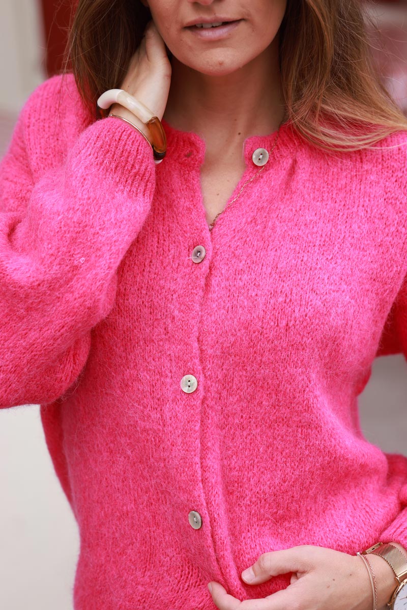 Fuchsia Soft Knit Alpaca Wool Blend Cardigan