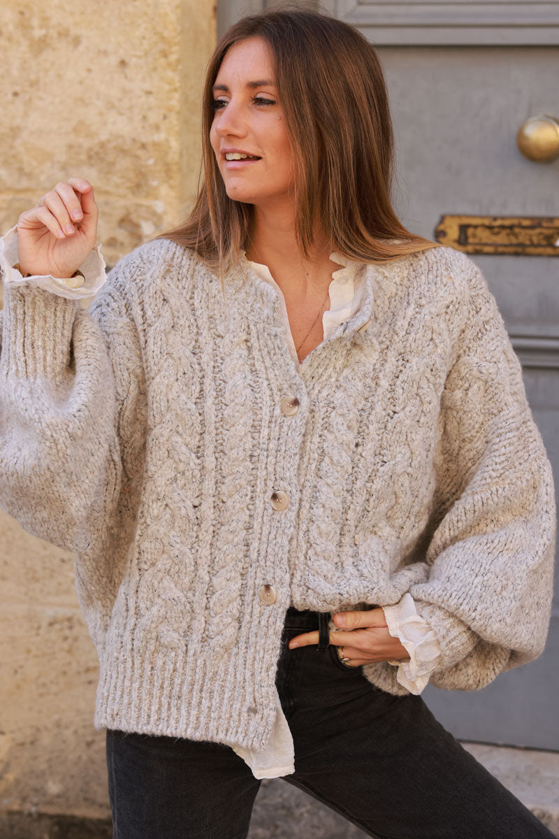 Heather grey Chunky Cable Knit Cardigan