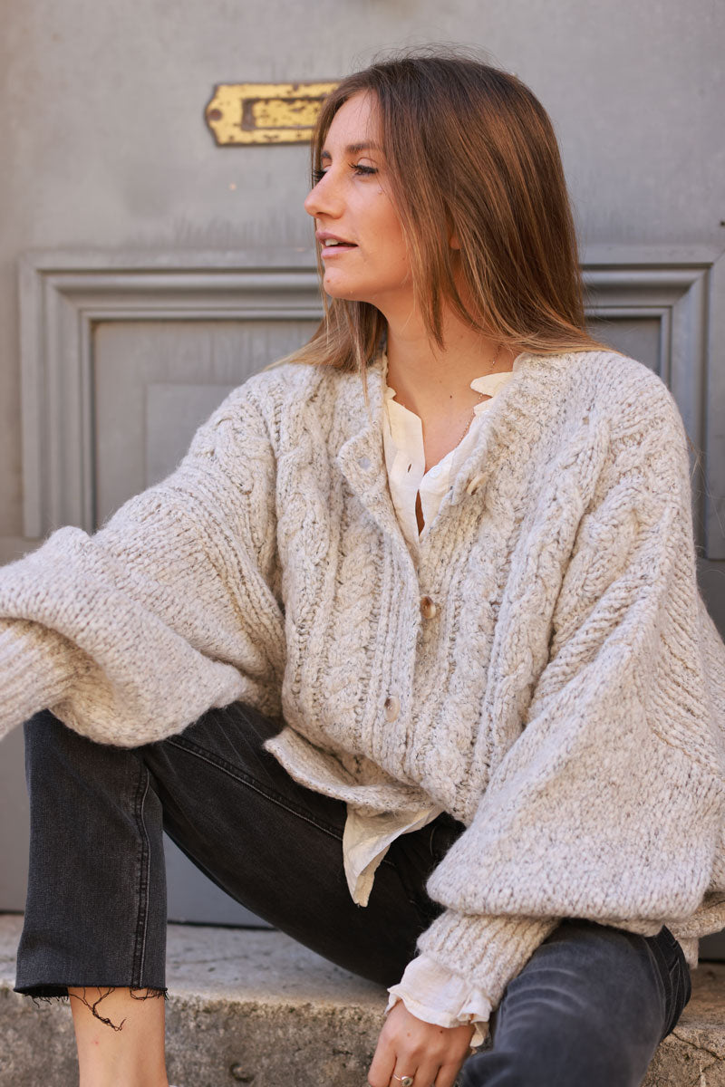 Heather grey Chunky Cable Knit Cardigan