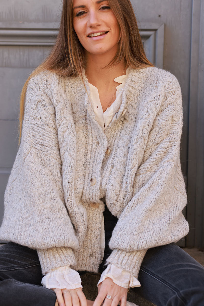 Heather grey Chunky Cable Knit Cardigan