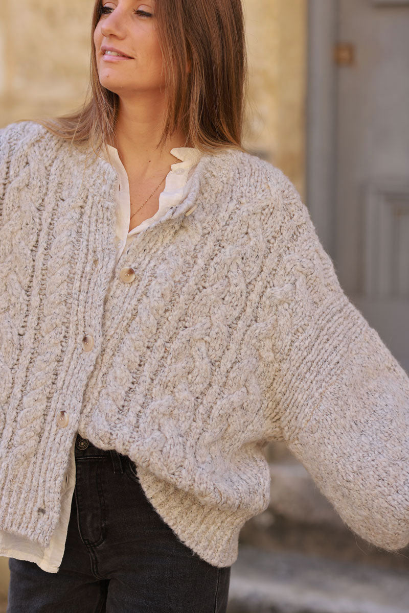 Heather grey Chunky Cable Knit Cardigan