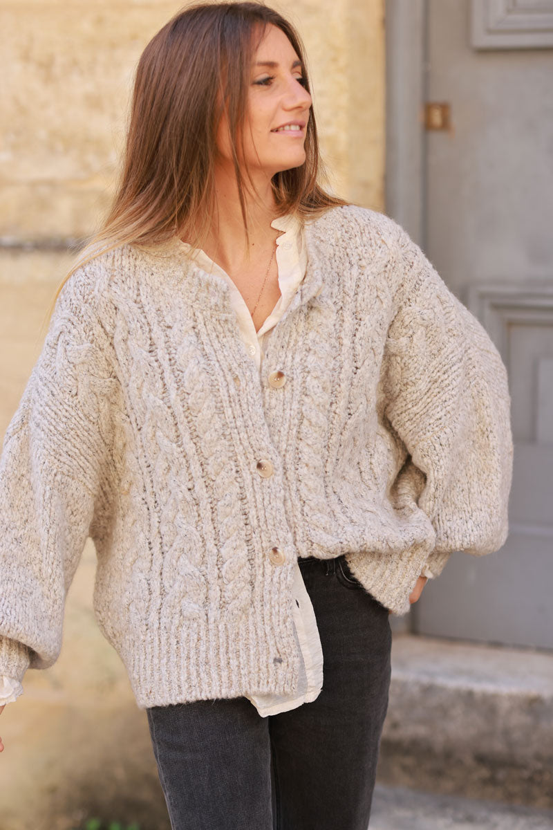 Heather grey Chunky Cable Knit Cardigan