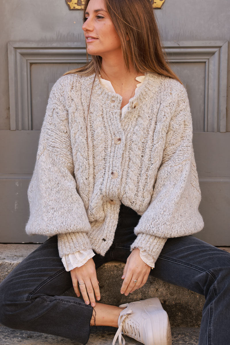 Heather grey Chunky Cable Knit Cardigan