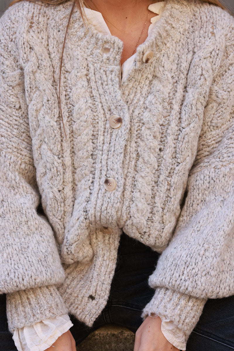 Heather grey Chunky Cable Knit Cardigan