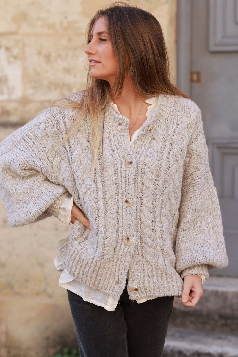 Heather grey Chunky Cable Knit Cardigan