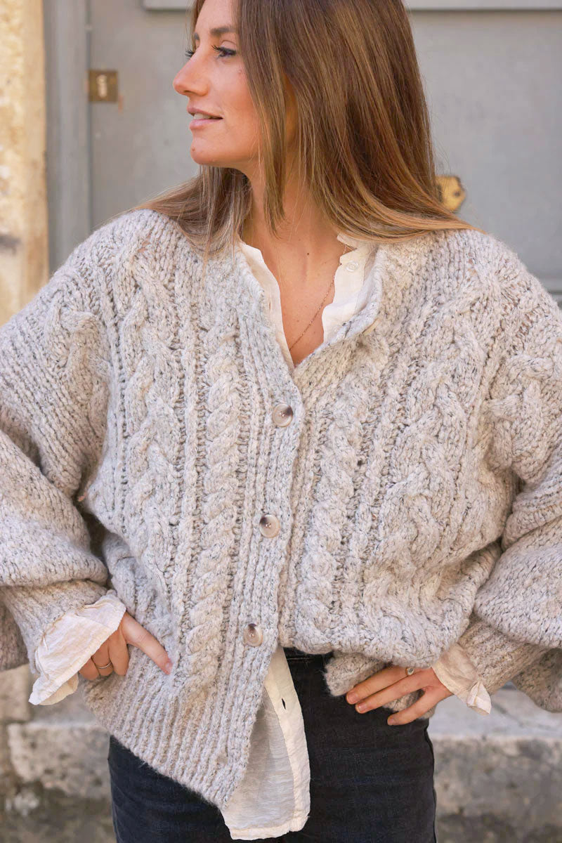 Heather grey Chunky Cable Knit Cardigan