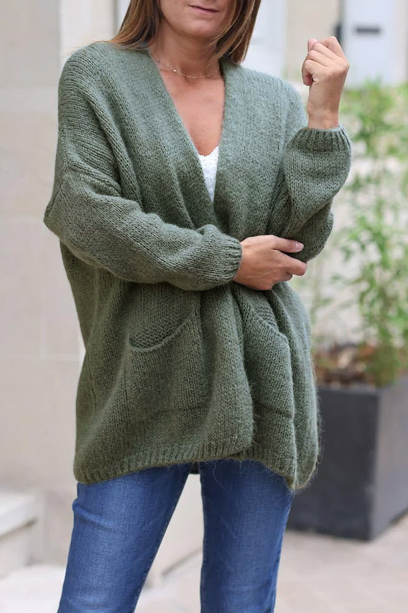 Khaki Cardigan with Wrap Around Collar