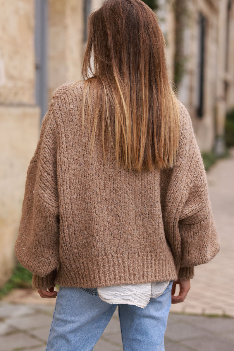 Brown Chunky Cable Knit Cardigan