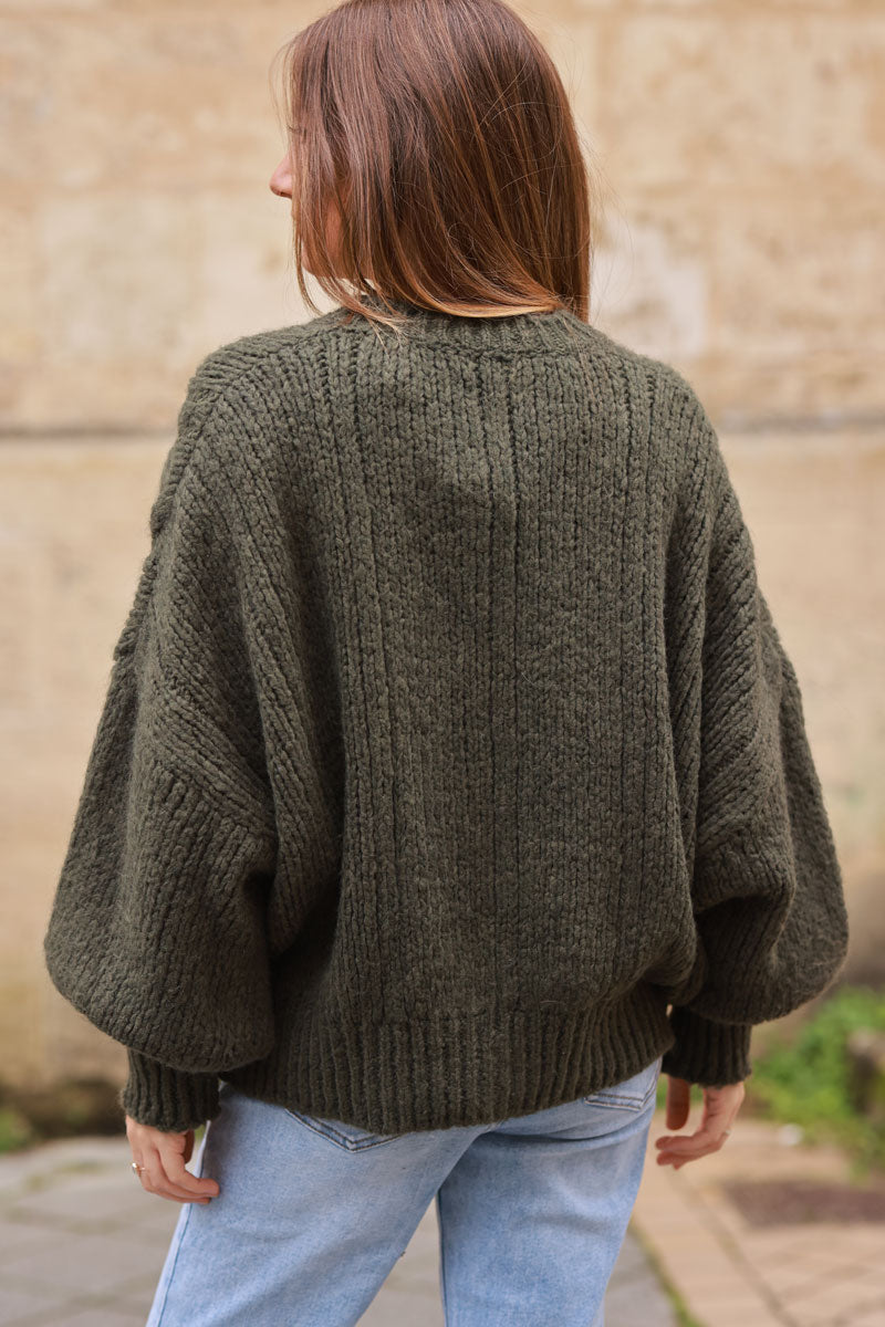 Olive Chunky Cable Knit Cardigan