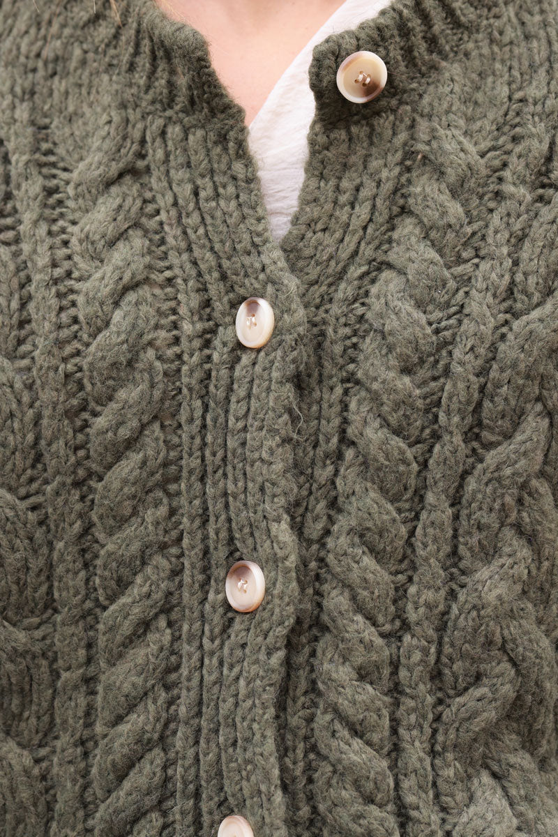 Olive Chunky Cable Knit Cardigan