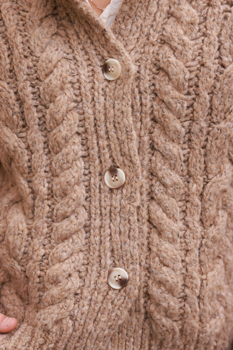 Brown Chunky Cable Knit Cardigan