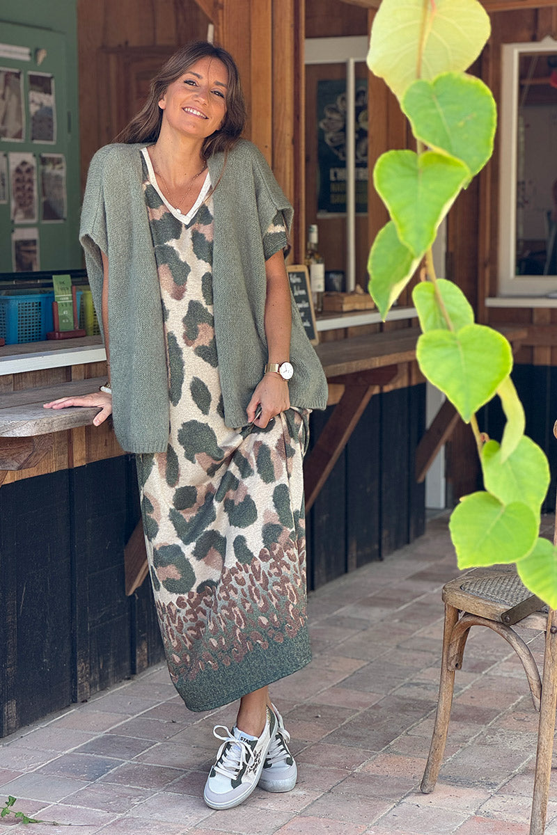 Khaki Mohair Blend Knit Vest