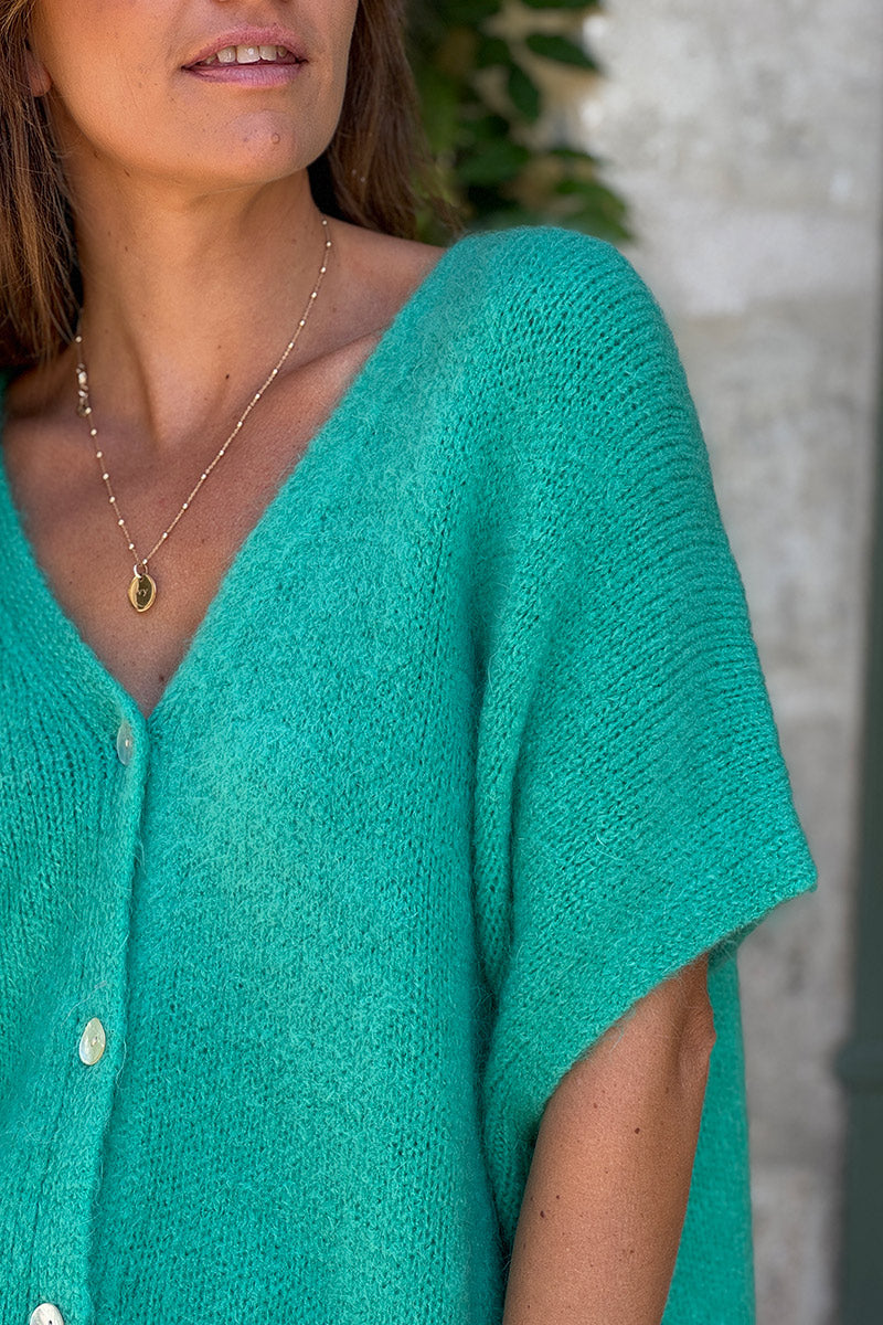 Teal Mohair Blend Knit Vest