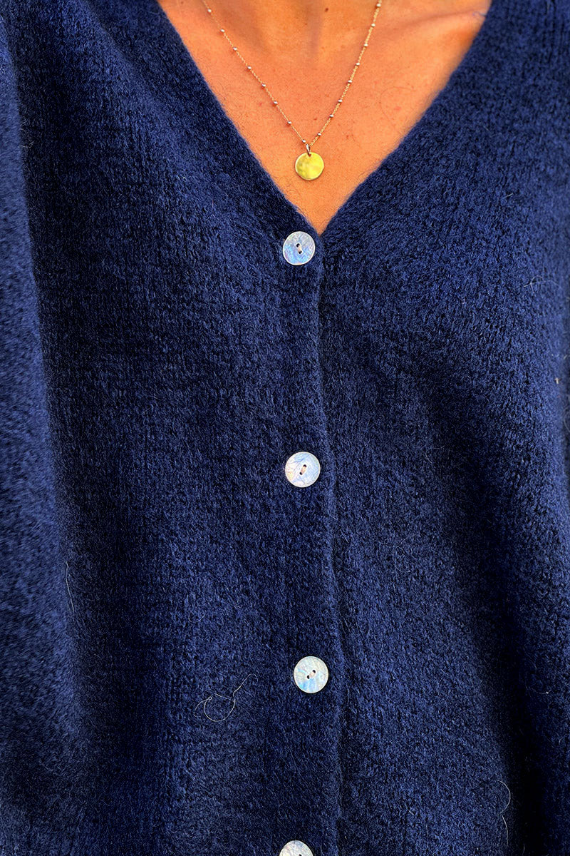 Navy blue Mohair Blend Knit Vest