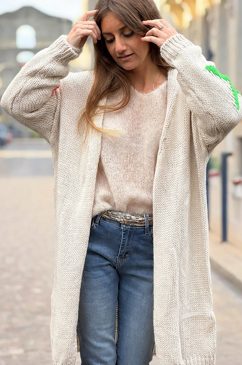 Cream Intarsia Star Sweater Duster