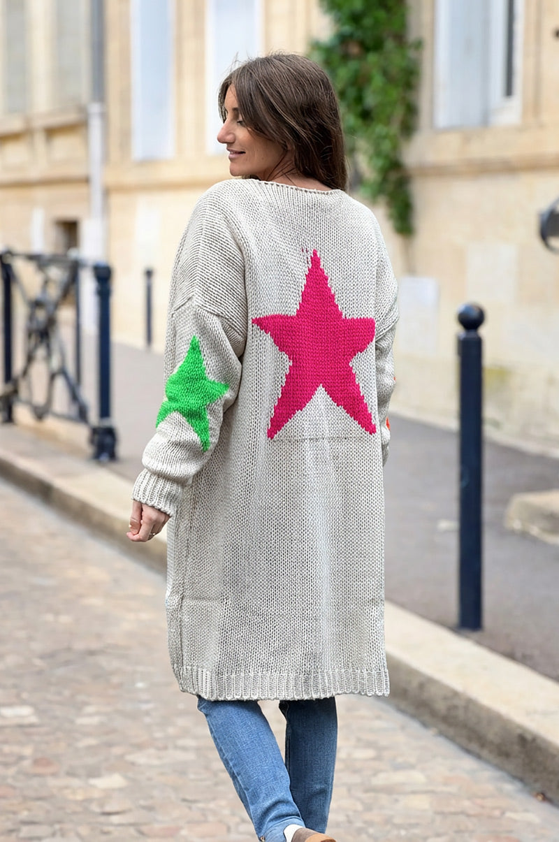 Cream Intarsia Star Sweater Duster