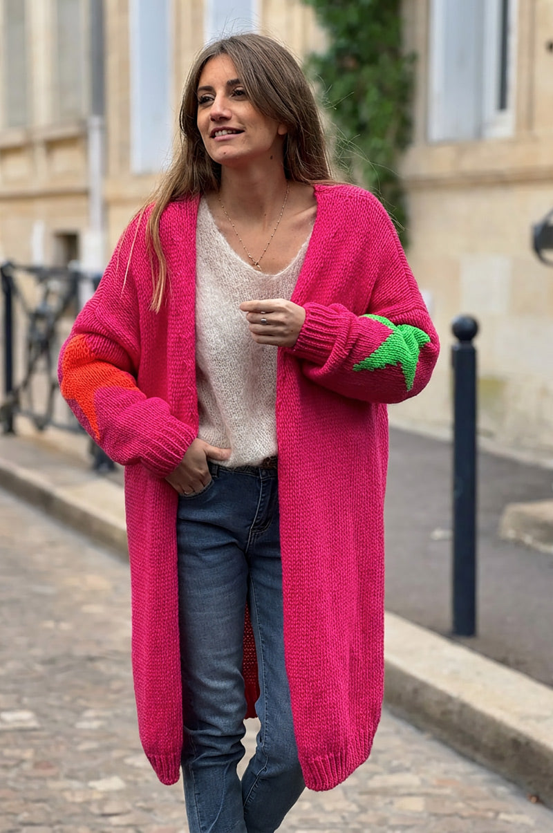 Hot Pink Intarsia Star Sweater Duster