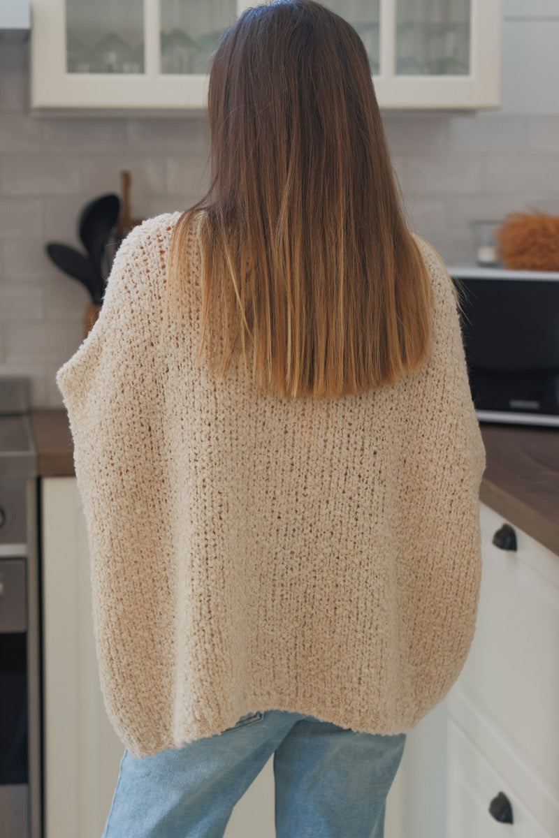 Beige Wool Blend Slouchy Button-Down