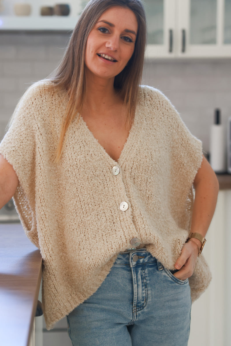 Beige Wool Blend Slouchy Button-Down