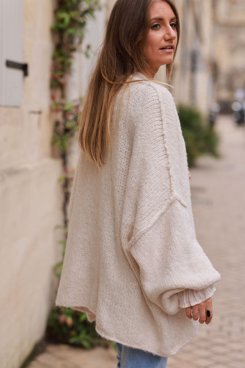 Beige Knit Oversized Sweater Jacket