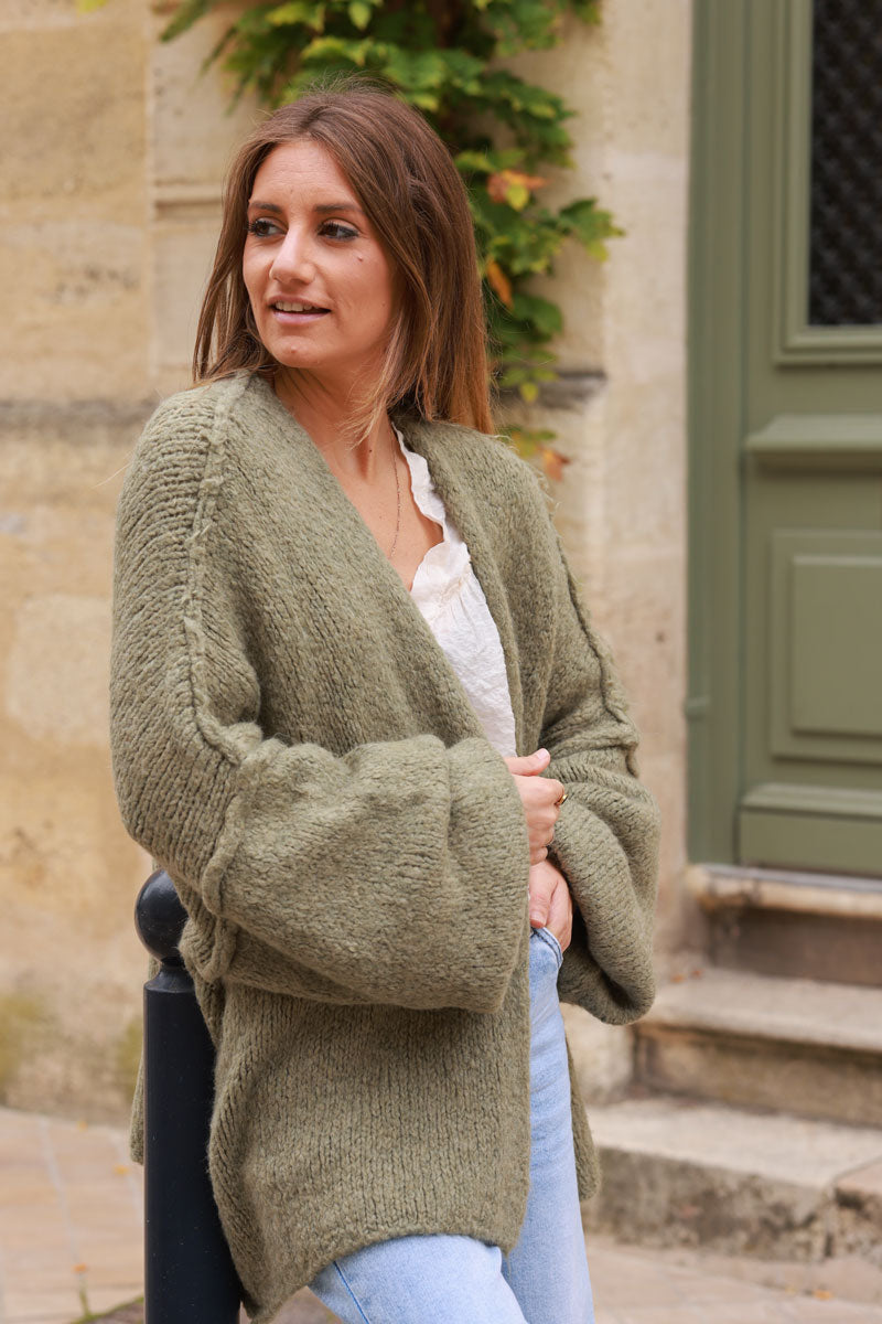 Khaki Knit Oversized Jumper Jacket