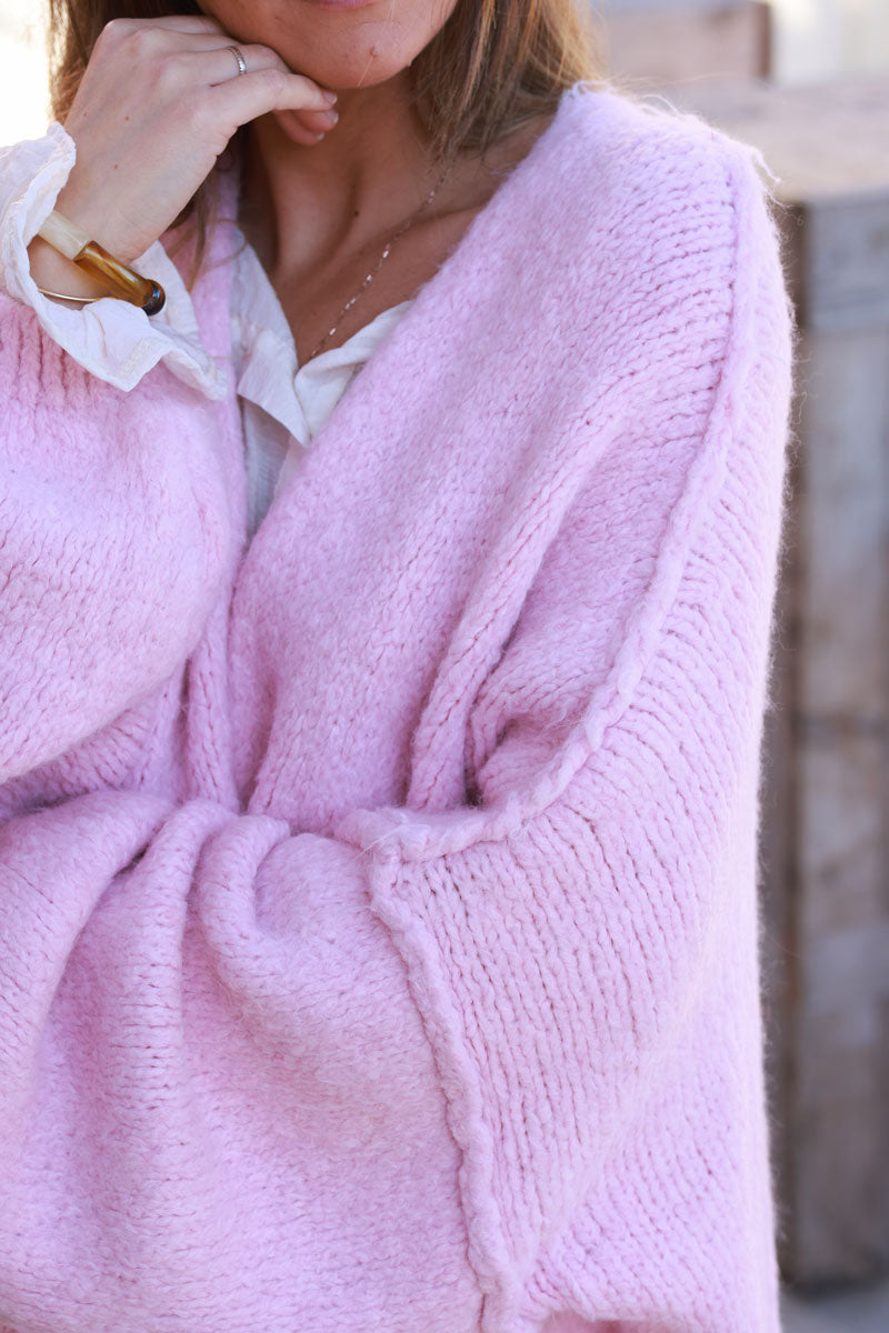 Soft Pink Knit Oversized Sweater Jacket