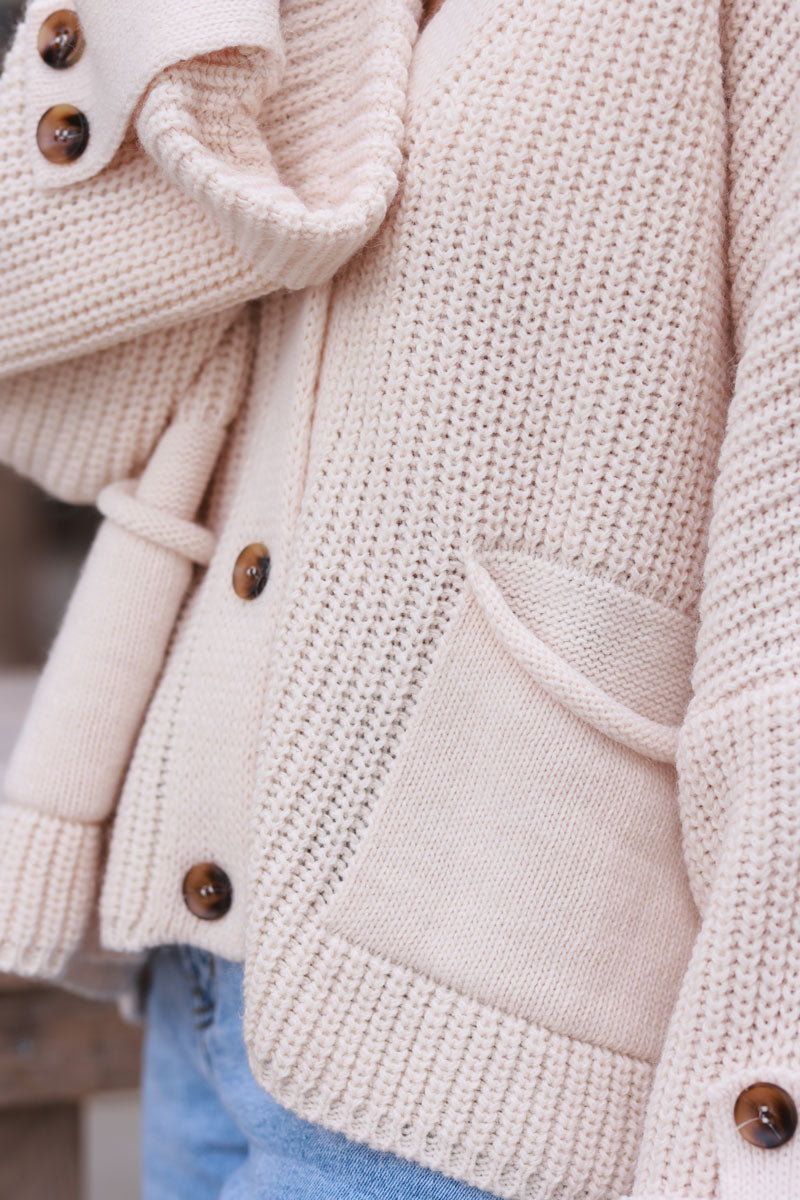 Cream Ribbed Knit Sweater Cardigan