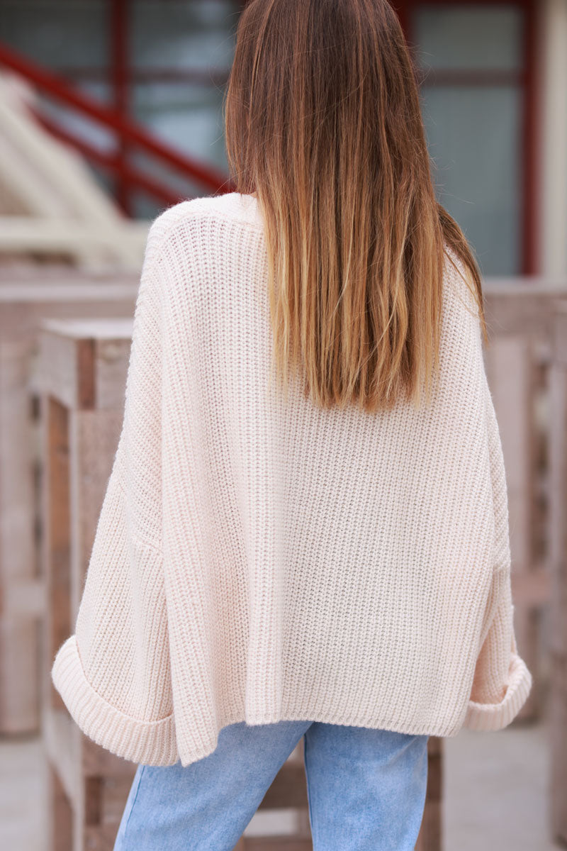 Cream Ribbed Knit Sweater Cardigan