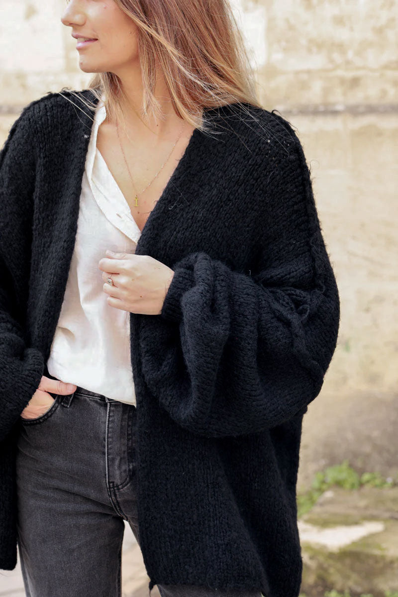 Black Knit Oversized Sweater Jacket