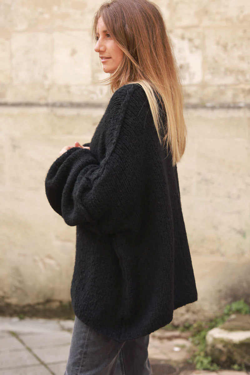 Black Knit Oversized Sweater Jacket