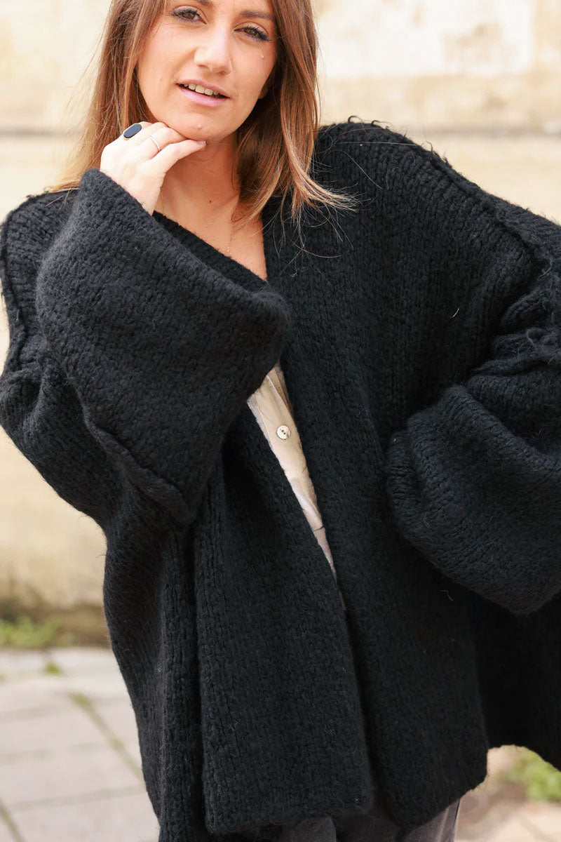 Black Knit Oversized Sweater Jacket