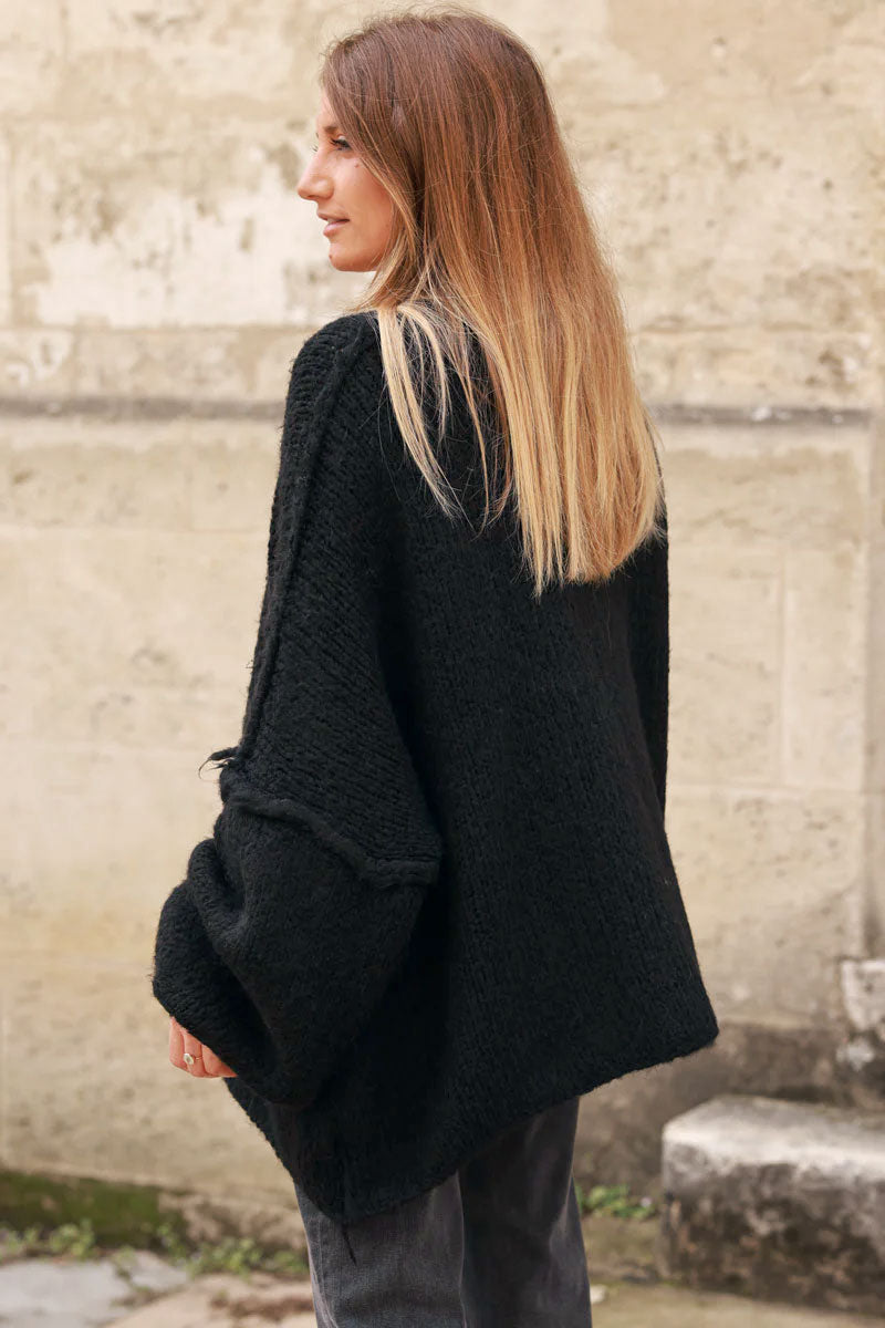 Black Knit Oversized Sweater Jacket