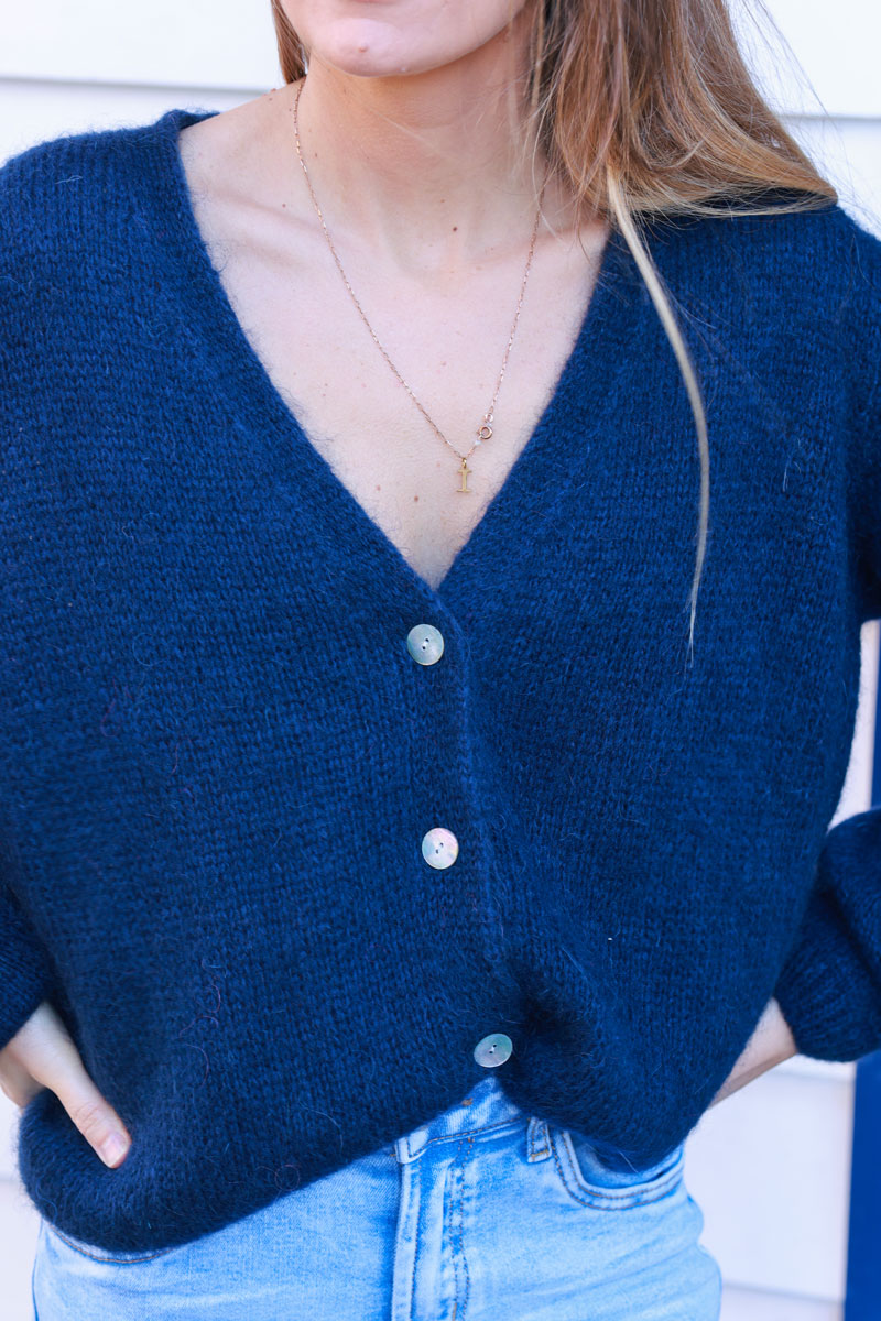 Navy blue knitted button through cardigan