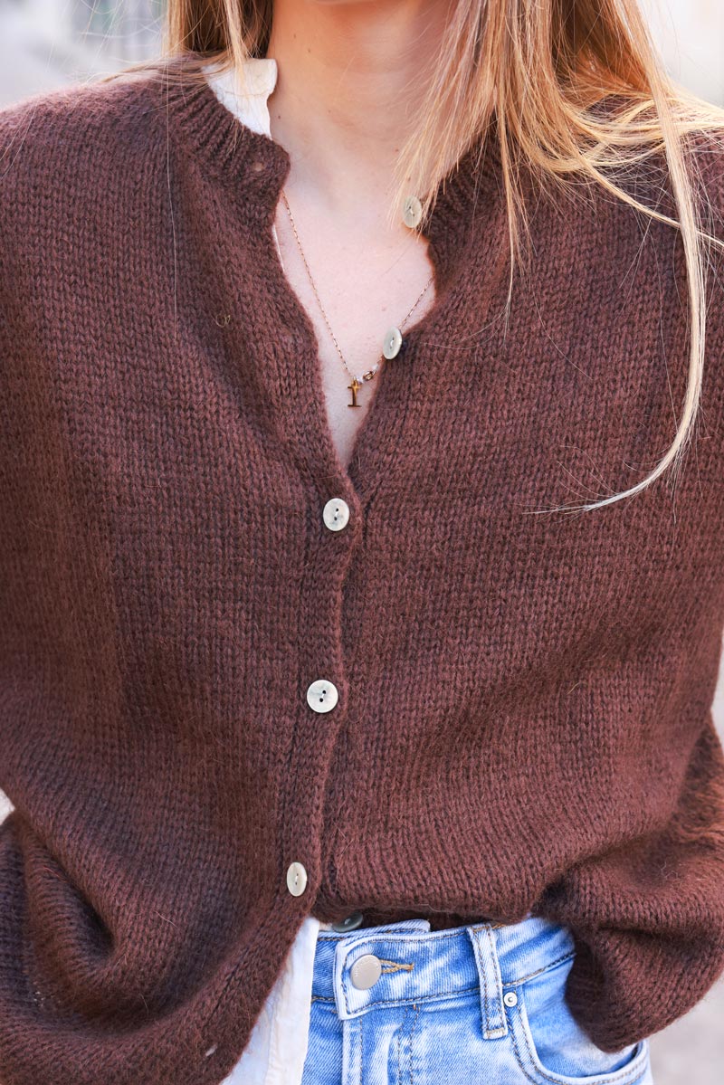 Brown Chocolate Mohair Blend Cardigan