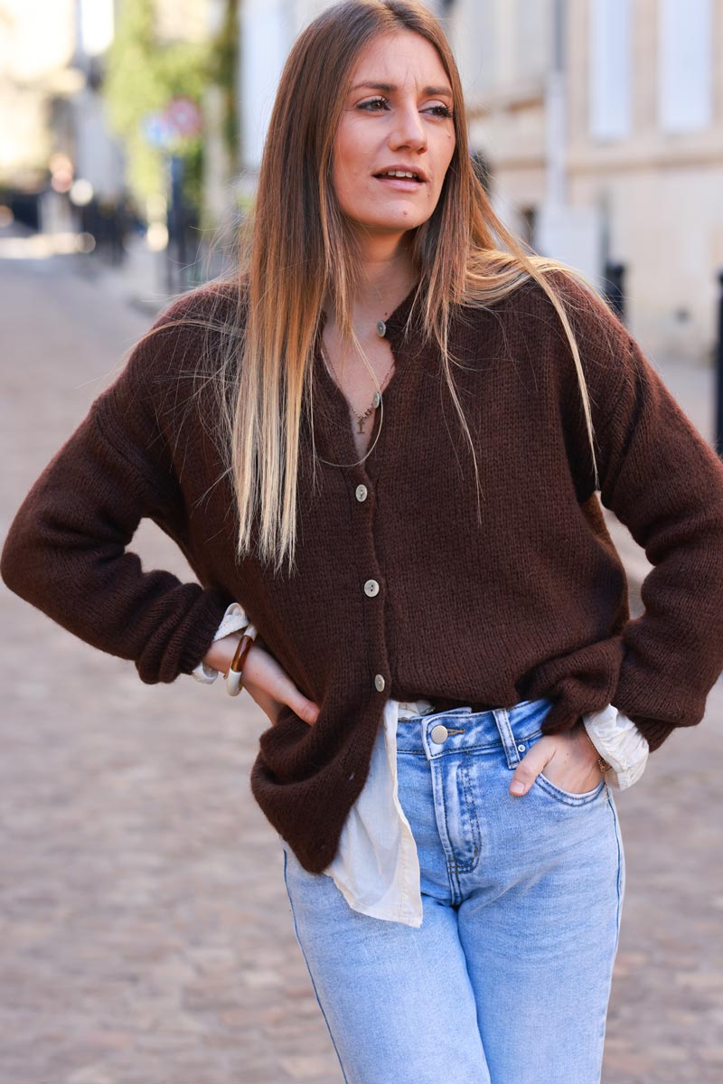 Brown Chocolate Mohair Blend Cardigan