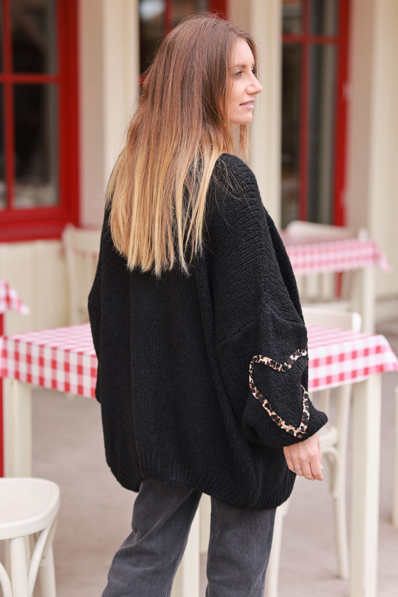 Black Mohair Heart-Sleeve Cardigan