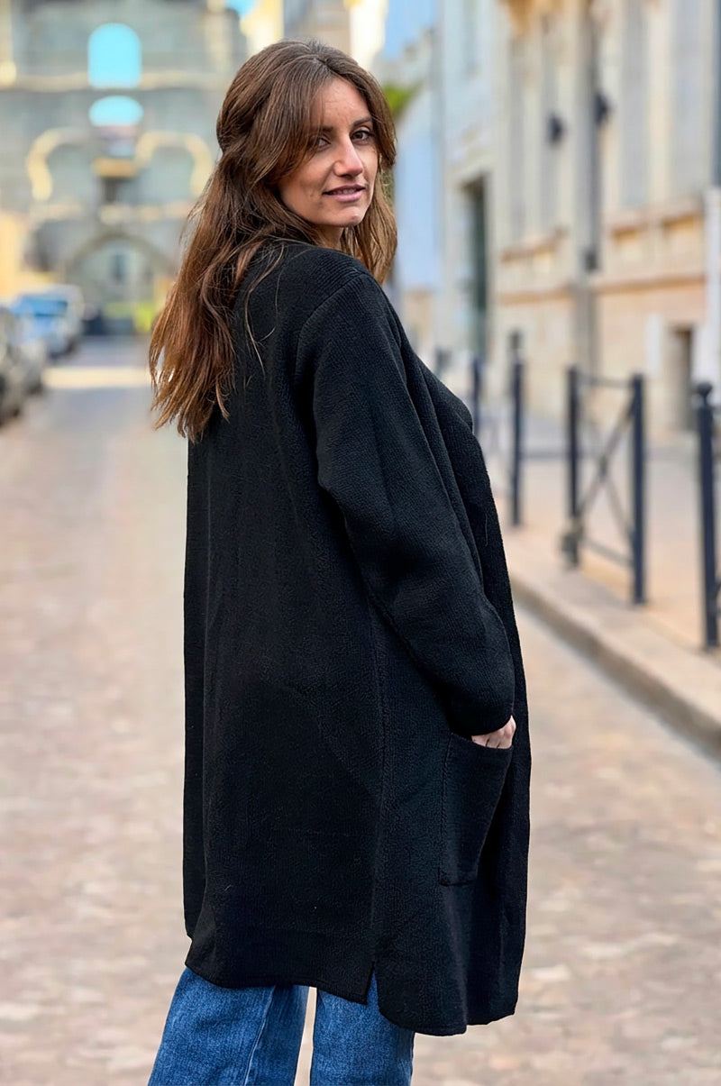 Black Wool Blend Knit Duster